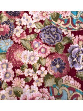 Floral Cotton Fabric 16x43” Burgundy Purple Pink Gold Metallic Accents Quilting